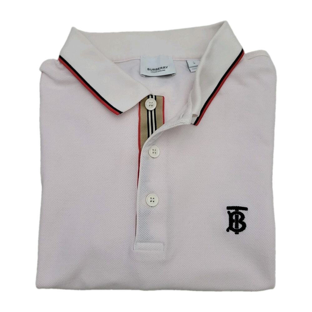 Burberry Walton Cotton Striped Collar Polo Shirt White Adult Size L